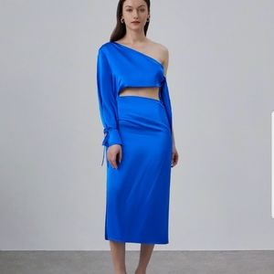 'Pink Palace' Silk Cut Out Dress (Sapphire Blue) - Silk Maison